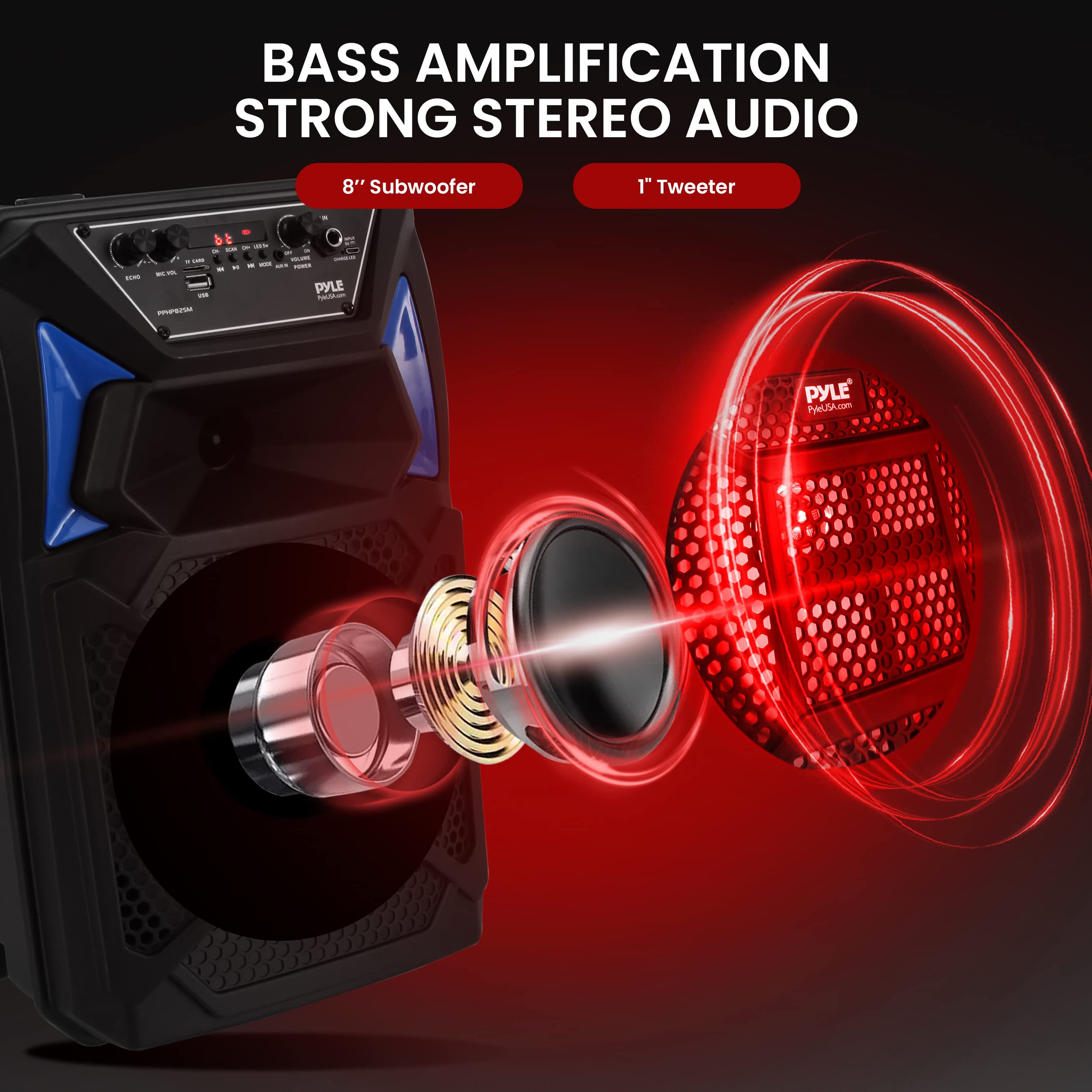 Pyle Portable Bluetooth PA Speaker System - 400W Outdoor Bluetooth Speaker Portable PA System w/Microphone in, Party Lights, MP3